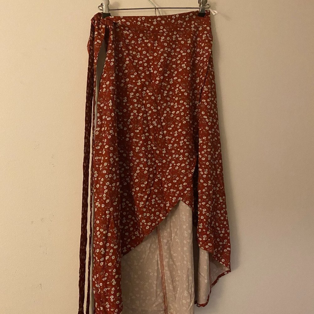 Rust Colored Floral Maxi Skirt